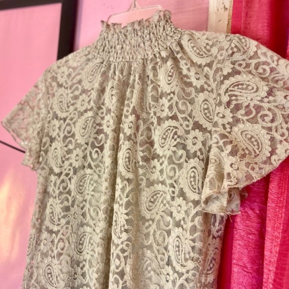 Adiva Whimsigoth Mock Neck Floral Lace Blouse Flutter Sleeve Women’s Extra Small - Picture 1 of 4